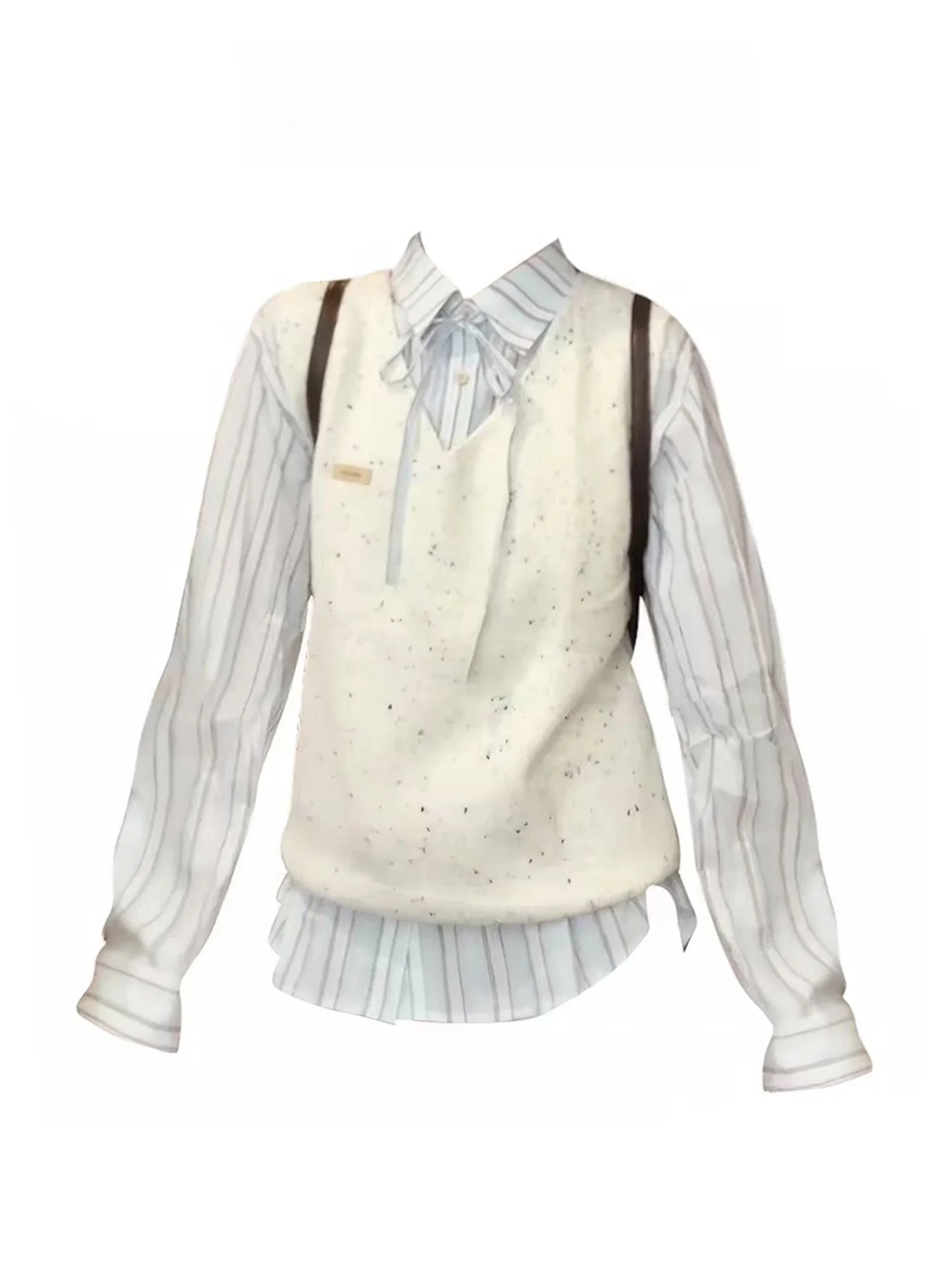 Korean Style Women's Fashion Set Blue Striped Shirt under Knitted Vest Two-Piece Set Casual Wear Winter Season Leisure Scene
Korean Style Women's Fashion Set Blue Striped Shirt under Knitted Vest Two-Piece Set Casual Wear Winter Season Leisure Scene