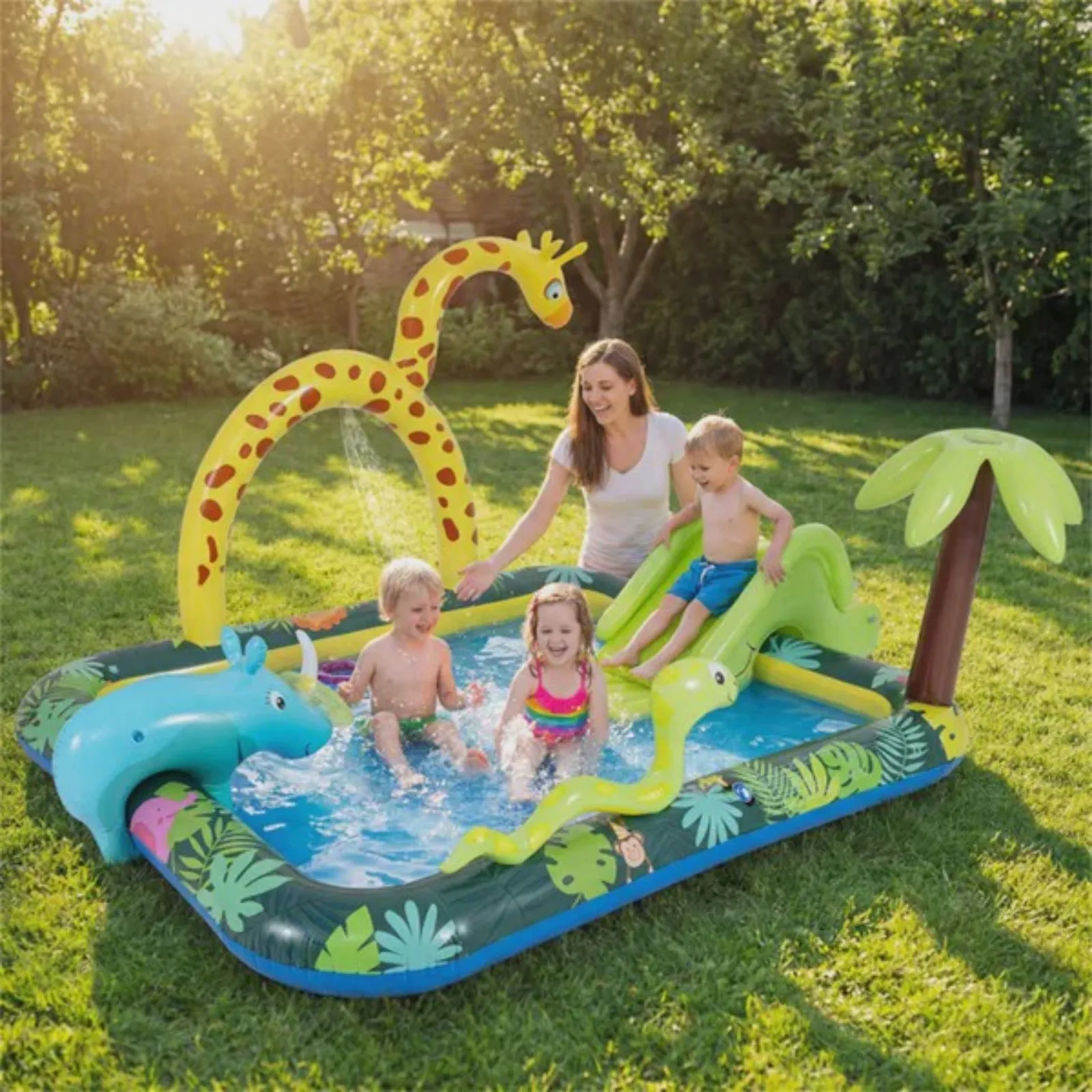 82" Inflatable Jungle Spray Pool with Giraffe Sprinkler & Slide, Kids Water Play Center for Backyard
82" Inflatable Jungle Spray Pool with Giraffe Sprinkler & Slide, Kids Water Play Center for Backyard