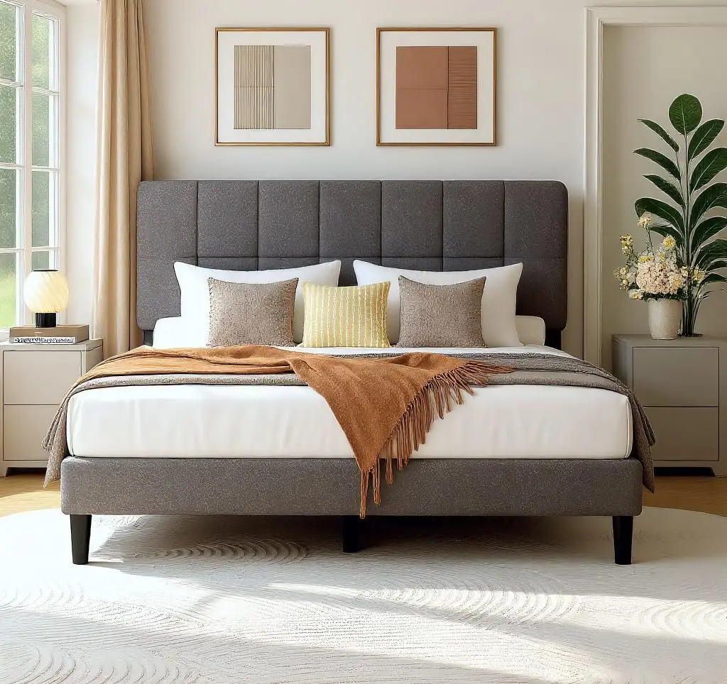 Full Size Upholstered Platform Bed Frame 3-Height Adjustable Headboard Wooden Slats Support No Box Spring Needed Grey Customized
Full Size Upholstered Platform Bed Frame 3-Height Adjustable Headboard Wooden Slats Support No Box Spring Needed Grey Customized
