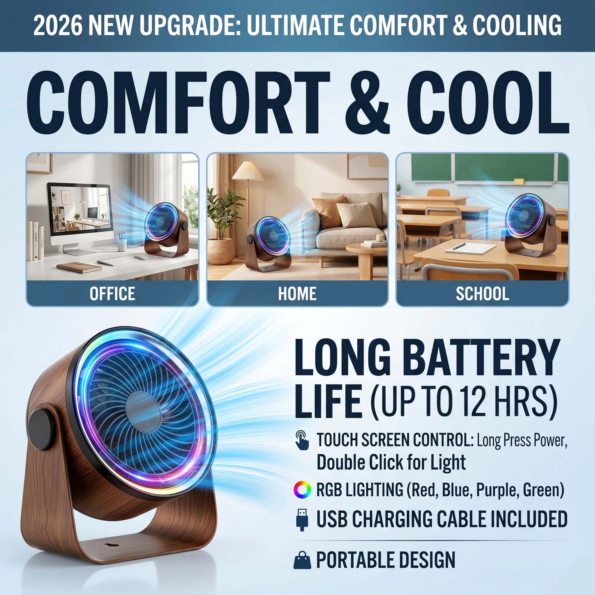 2026 New Upgrade Large Capacity Rechargeable Desktop Fan 5000 MAh Mini Table Fan With 5-Speed 360° Rotation Wall-Mounted
2026 New Upgrade Large Capacity Rechargeable Desktop Fan 5000 MAh Mini Table Fan With 5-Speed 360° Rotation Wall-Mounted