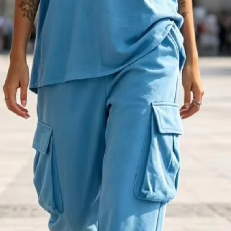 Women's Two Piece Outfits, Crew Neck Loose Fit Women Suit Cropped Cargo Pants Age-friendly Summer Tracksuit with Pockets
Women's Two Piece Outfits, Crew Neck Loose Fit Women Suit Cropped Cargo Pants Age-friendly Summer Tracksuit with Pockets