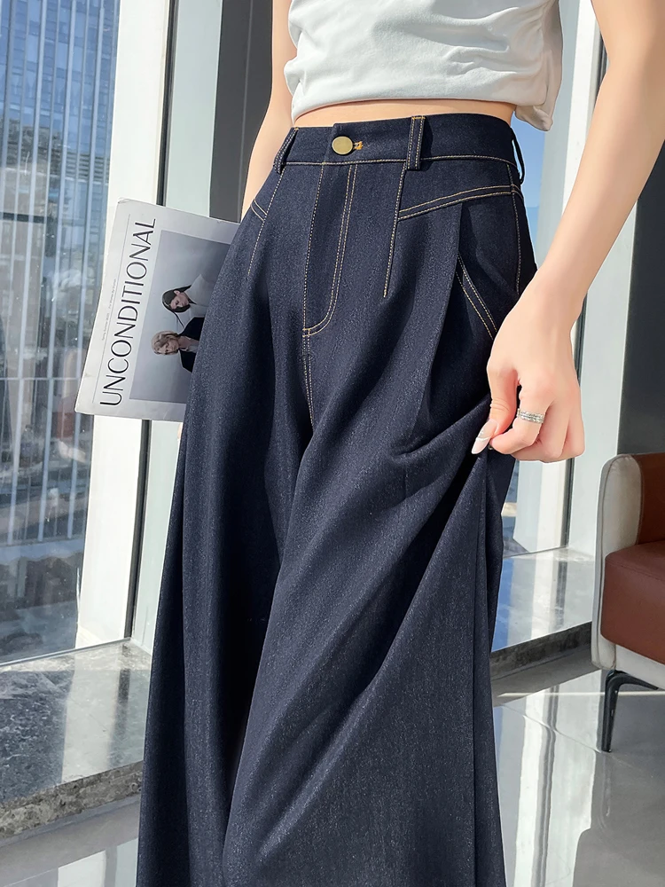 Retro Deep Blue Silk Denim Jeans Women's Summer Thin High Waist Slim Loose Straight Leg Floor-Length Ice Silk Wide Leg Pants
Retro Deep Blue Silk Denim Jeans Women's Summer Thin High Waist Slim Loose Straight Leg Floor-Length Ice Silk Wide Leg Pants