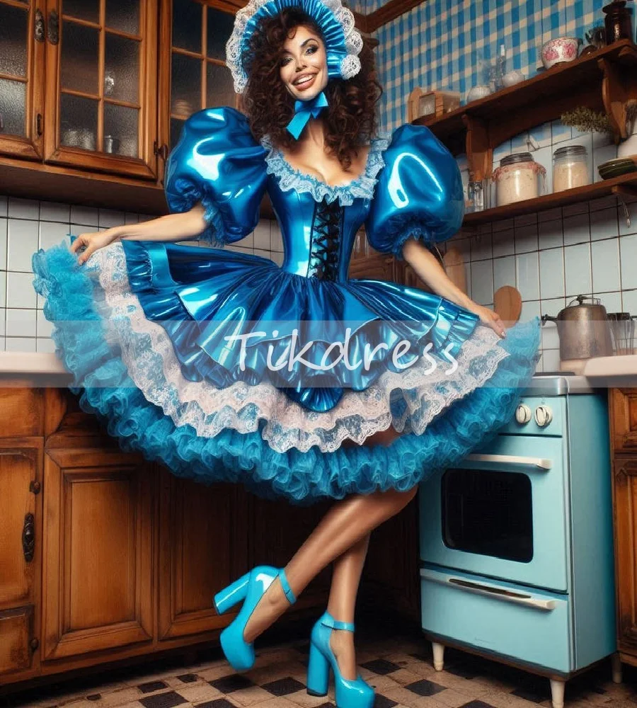 Gorgeous Blue Maid Dress Victorian Shiny Sissy Short Prom Dress 2025 Frilly Mini Length Cosplay Evening Dress Party Customized
Gorgeous Blue Maid Dress Victorian Shiny Sissy Short Prom Dress 2025 Frilly Mini Length Cosplay Evening Dress Party Customized