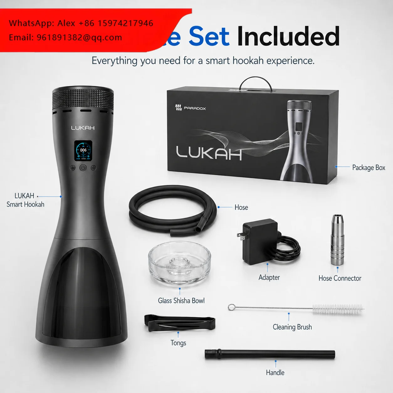 Lukah Professional Portable Rechargeable LED Light Digital Display Electronic Shisha Electric Hookah
Lukah Professional Portable Rechargeable LED Light Digital Display Electronic Shisha Electric Hookah
