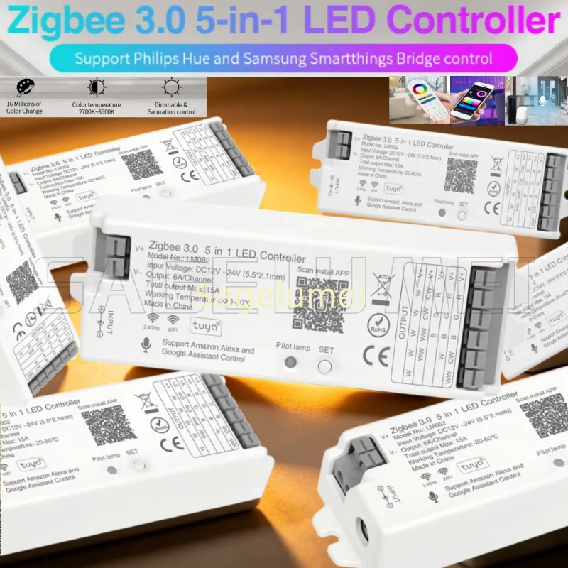 5 in1 Tuya Zigbee3.0 Support Dimming CCT RGB RGBW RGBCCT PWM LED Controller LED strip Compatible with Echo Plus Echo LM091 LM052
5 in1 Tuya Zigbee3.0 Support Dimming CCT RGB RGBW RGBCCT PWM LED Controller LED strip Compatible with Echo Plus Echo LM091 LM052