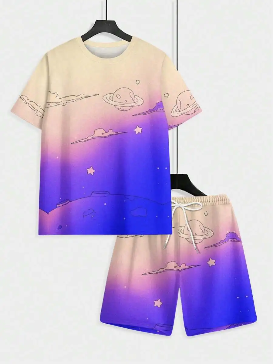 Mens Space Planet Print Gradient Short Sleeve Set Pink Purple Casual Beach Shorts
Mens Space Planet Print Gradient Short Sleeve Set Pink Purple Casual Beach Shorts