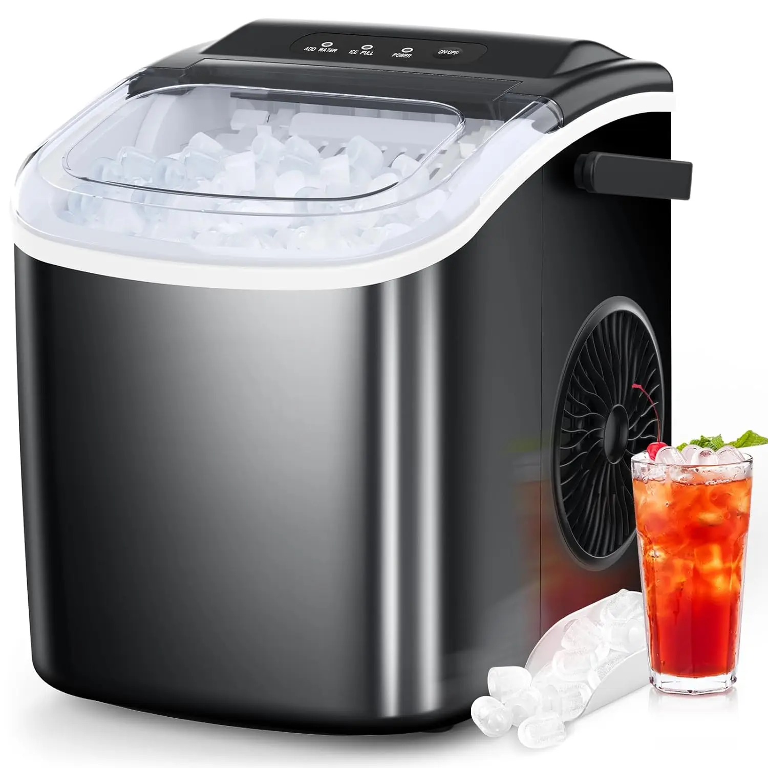 Portable Ice Maker: 26.5lbs/24H, 9 Bullet Ice Cubes in 6 Mins, Self-Cleaning, Ideal for Home Kitchen Bar Camping
Portable Ice Maker: 26.5lbs/24H, 9 Bullet Ice Cubes in 6 Mins, Self-Cleaning, Ideal for Home Kitchen Bar Camping