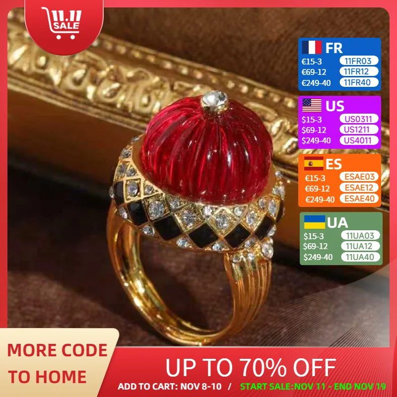 Vintage Red Pumpkin Rings Black Drip Oil Elegant For Woman Gold Color Adjustable Jewelry Trends 2025 High Quality Thanksgiving
Vintage Red Pumpkin Rings Black Drip Oil Elegant For Woman Gold Color Adjustable Jewelry Trends 2025 High Quality Thanksgiving