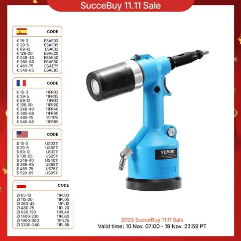 SucceBuy Air Riveter 20.2KN Pulling Force Pop Gun Pneumatic Riveter Tool Kit Hydraulic Rivet Gun Mechanic Tool Home Improvement