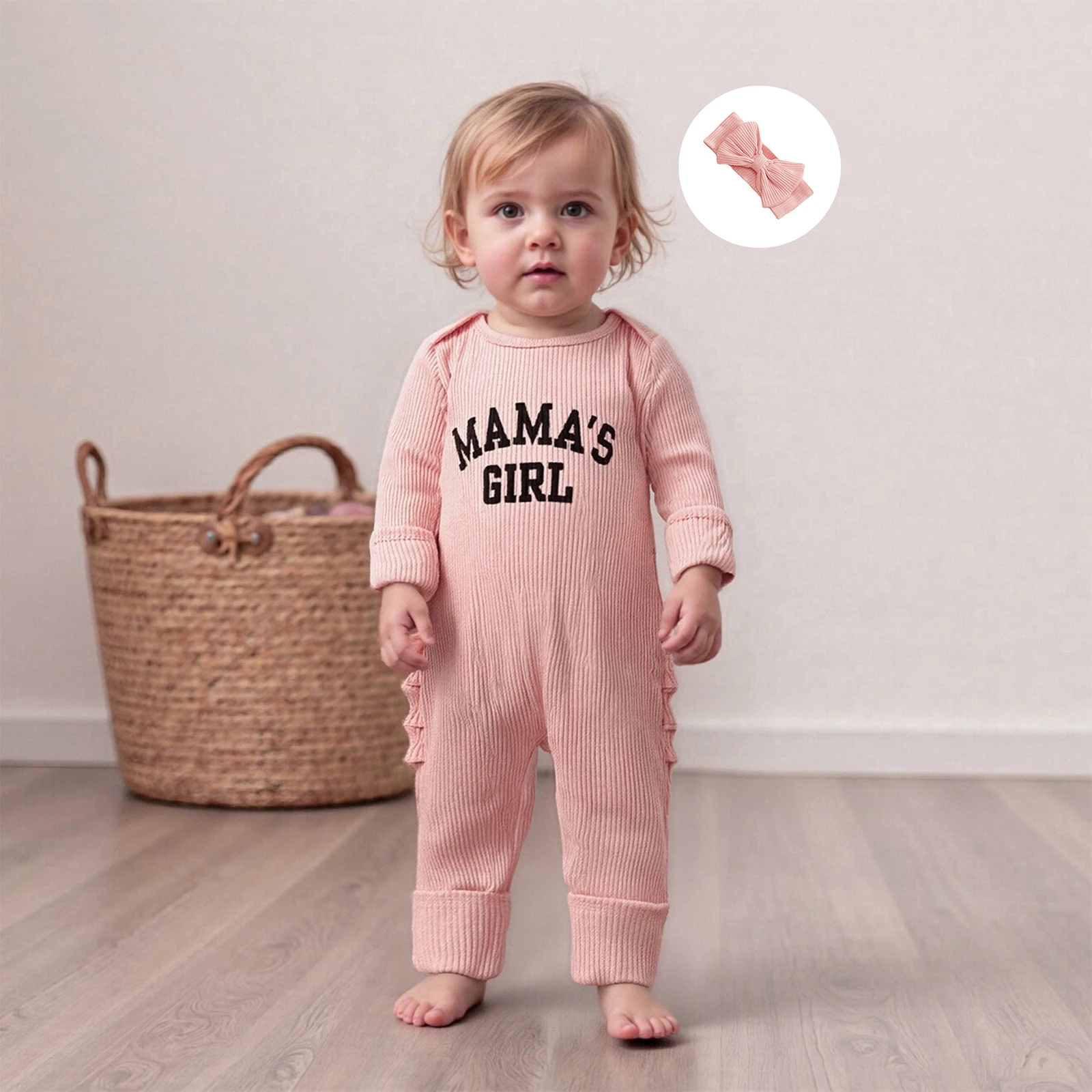 Newborn Baby Girl Romper with Matching Headband 2 Pcs Set Long Sleeve Round Neck Letter Print Ribbed Full Length Jumpsuit
Newborn Baby Girl Romper with Matching Headband 2 Pcs Set Long Sleeve Round Neck Letter Print Ribbed Full Length Jumpsuit