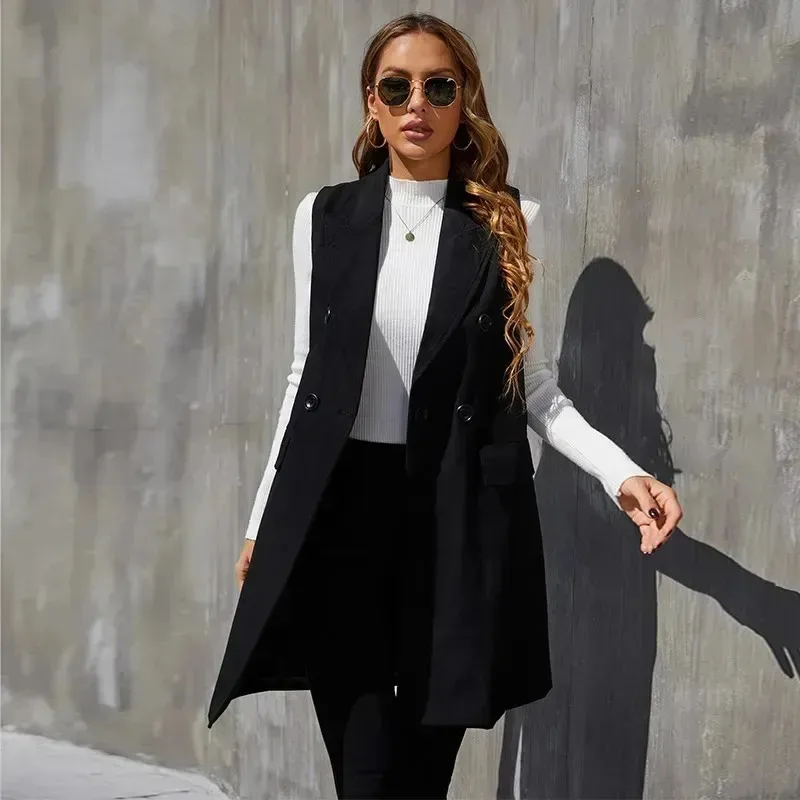 MJ6328Women Casual Sleeveless Long Vest Jacket With Pocket
MJ6328Women Casual Sleeveless Long Vest Jacket With Pocket