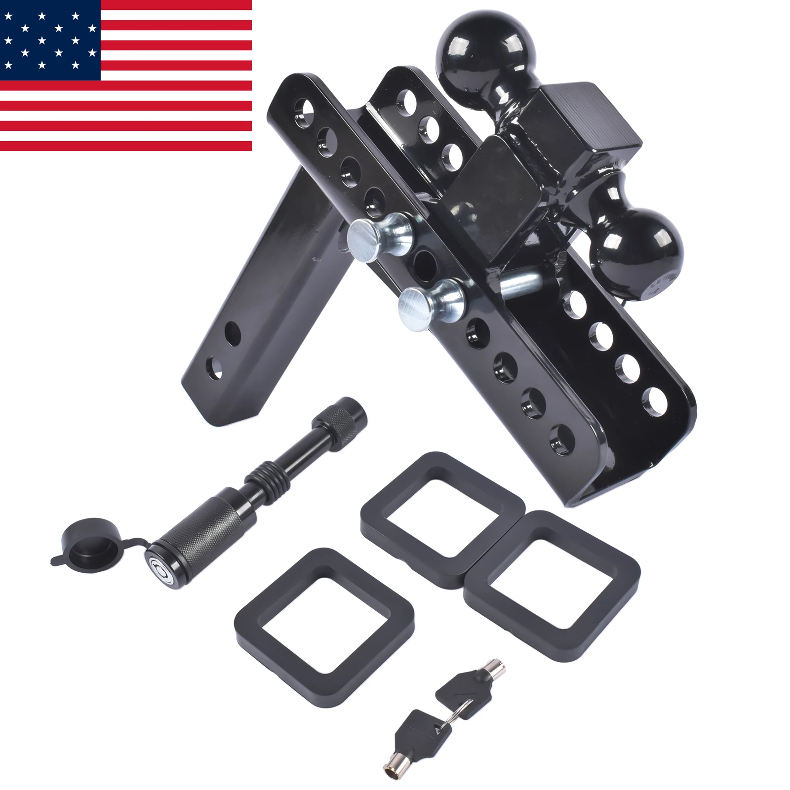 AP03 Black Adjustable Trailer Hitch Fit 2" Receiver 8" Drop/Rise 20000LBS 2" & 2-5/16" Ball
AP03 Black Adjustable Trailer Hitch Fit 2" Receiver 8" Drop/Rise 20000LBS 2" & 2-5/16" Ball
