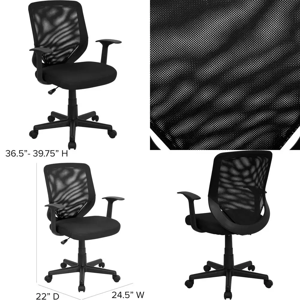Mesh Tapered Back Swivel Office Chair with T-Arms, Ergonomic Padded Computer Chair, Black
Mesh Tapered Back Swivel Office Chair with T-Arms, Ergonomic Padded Computer Chair, Black
