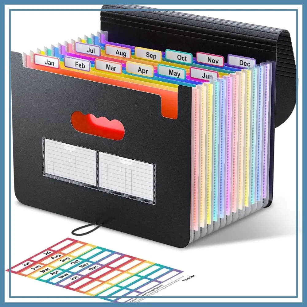 12-Pocket Expanding File Folder for Receipts, Bills & Taxes, Letter/A4 Size Document Holder with Colorful Tabs - Black
12-Pocket Expanding File Folder for Receipts, Bills & Taxes, Letter/A4 Size Document Holder with Colorful Tabs - Black