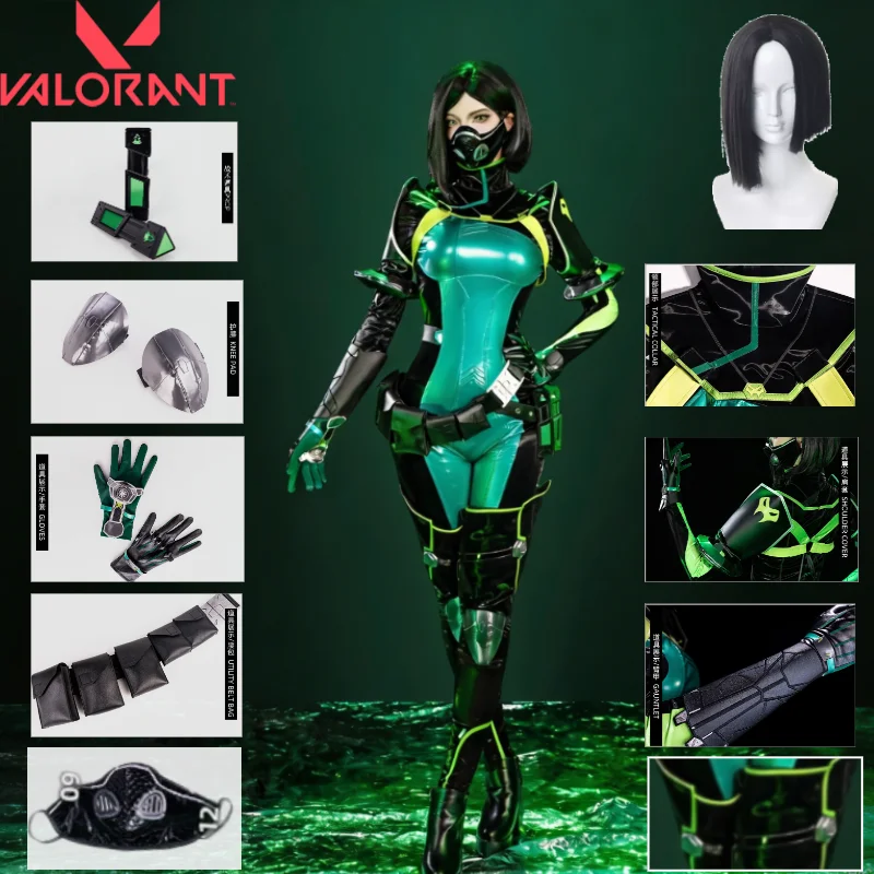 Valorant Viper Cosplay Full Set Green Bodysuit Shoulder Plates Gloves Wig Mask Props Game Character Outfit for Adults
Valorant Viper Cosplay Full Set Green Bodysuit Shoulder Plates Gloves Wig Mask Props Game Character Outfit for Adults