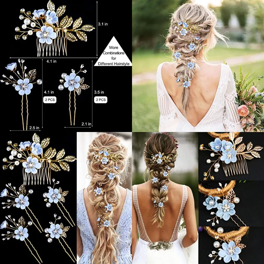 5 PCS Bridal Flower Wedding Hair Pins Crystal Pearl Hair Clips Headpiece Gold Wedding Hair Accessories Jewelry with Rhinestone for Brides Bridesmaids Women Girls Updo, Special Cream Blue
5 PCS Bridal Flower Wedding Hair Pins Crystal Pearl Hair Clips Headpiece Gold Wedding Hair Accessories Jewelry with Rhinestone for Brides Bridesmaids Women Girls Updo, Special Cream Blue