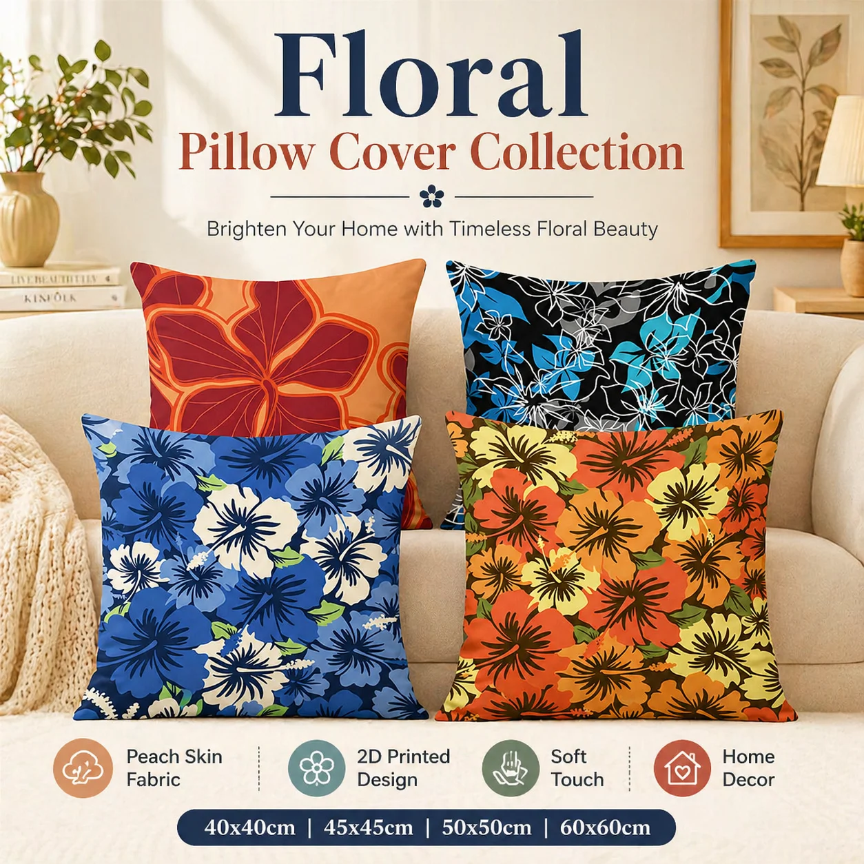 Tropical Floral Pillow Cover 2D Flat Printed Hawaiian Hibiscus Cushion Case Peach Skin Summer Home Decor for Sofa Living Room
Tropical Floral Pillow Cover 2D Flat Printed Hawaiian Hibiscus Cushion Case Peach Skin Summer Home Decor for Sofa Living Room