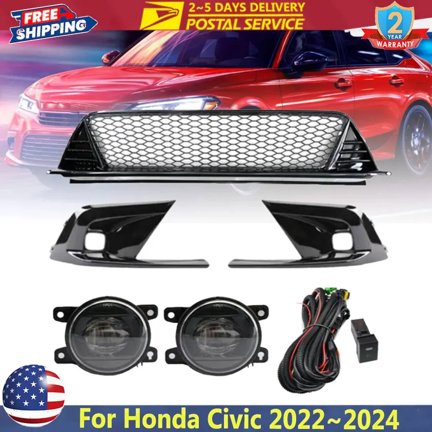Car Cover Grille Kit Black For Honda Civic 2022 2023 2024 Type-R Style Front Lower Grill + LED Fog Light + Fog Light Bezel Cover
Car Cover Grille Kit Black For Honda Civic 2022 2023 2024 Type-R Style Front Lower Grill + LED Fog Light + Fog Light Bezel Cover