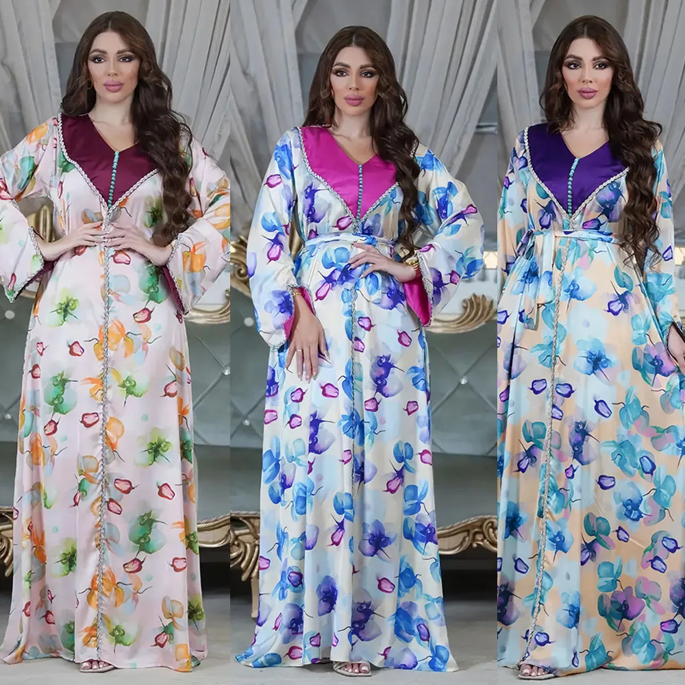 Eid Party Dress Floral Print Abaya Dubai Turkey Kaftan Women Muslim Diamonds Marocain Caftan Femme Musulmane Ramadan Jalabiya
Eid Party Dress Floral Print Abaya Dubai Turkey Kaftan Women Muslim Diamonds Marocain Caftan Femme Musulmane Ramadan Jalabiya