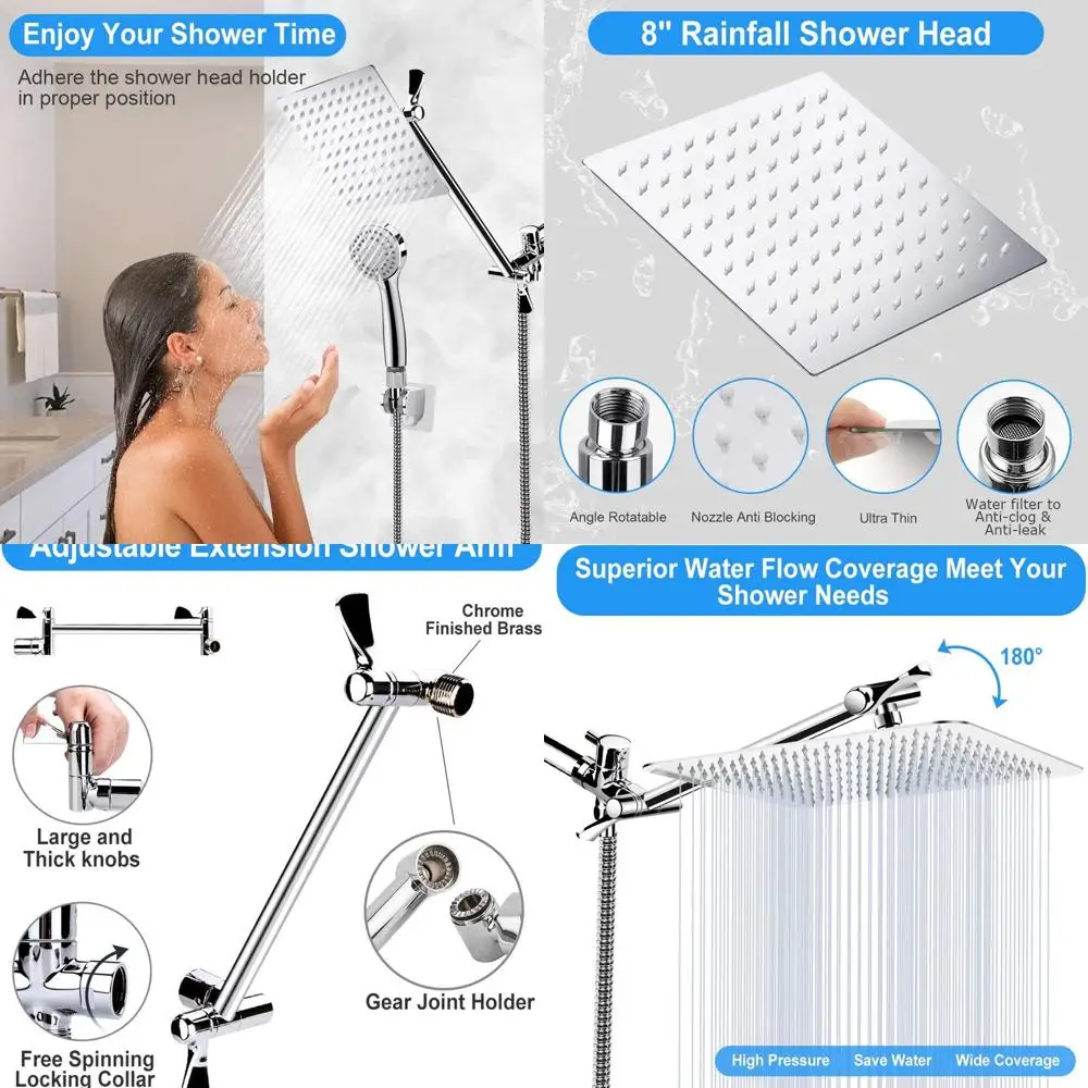 12 High-Pressure Rainfall Shower Head Combo with 11 Extension Arm, Anti-Leak, Chrome Finish
12 High-Pressure Rainfall Shower Head Combo with 11 Extension Arm, Anti-Leak, Chrome Finish