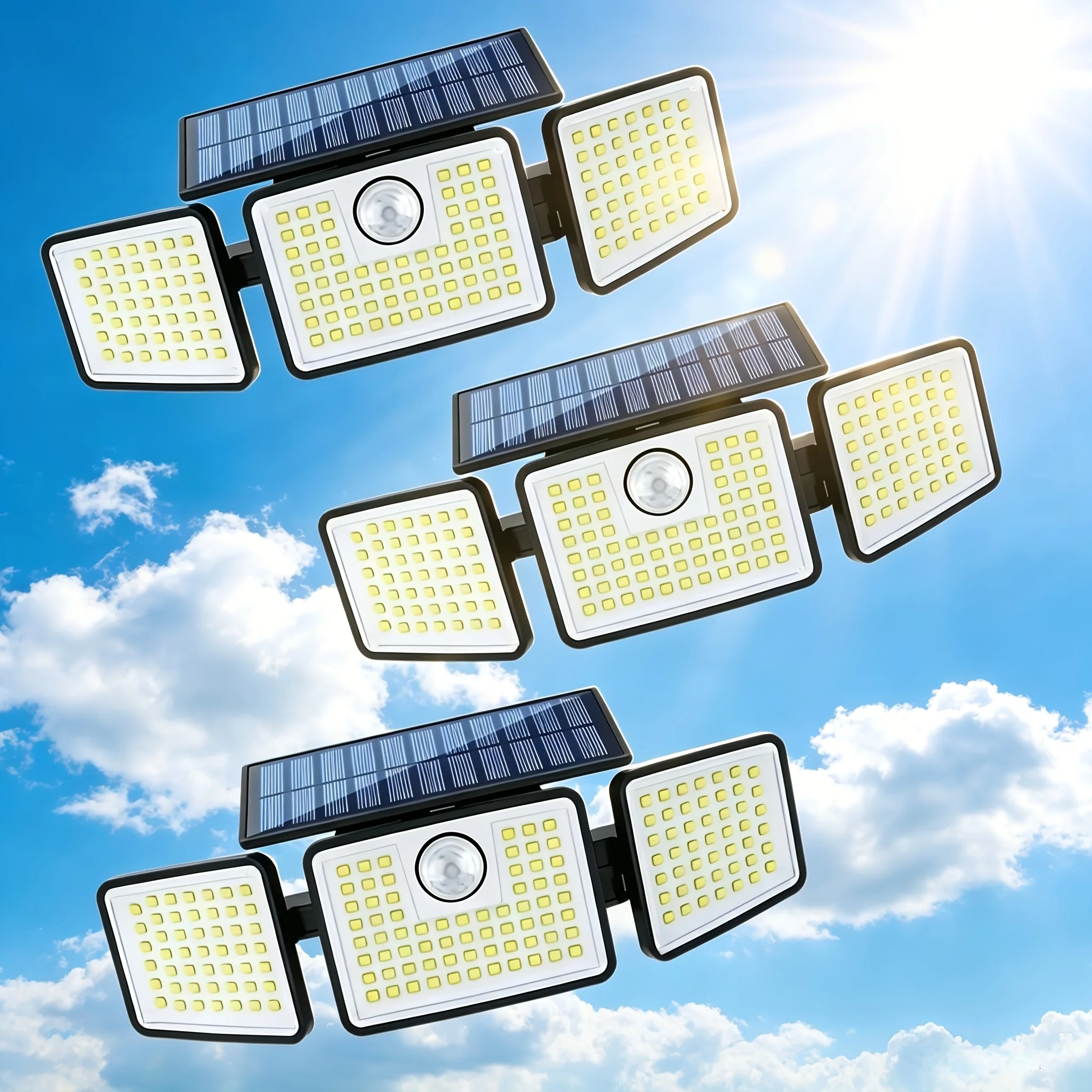 (3pcs)Solar Outdoor Lights, 2800 Lumens Security Light with Remote Control, 3-head Solar Motion Sensor Light, 270° Wide-angle Flood Wall Light, Suitable for Gardens, Courtyards, Fences, Garage, Porches, Fathers Day Dad Gifts, Etc.
(3pcs)Solar Outdoor Lights, 2800 Lumens Security Light with Remote Control, 3-head Solar Motion Sensor Light, 270° Wide-angle Flood Wall Light, Suitable for Gardens, Courtyards, Fences, Garage, Porches, Fathers Day Dad Gifts, Etc.