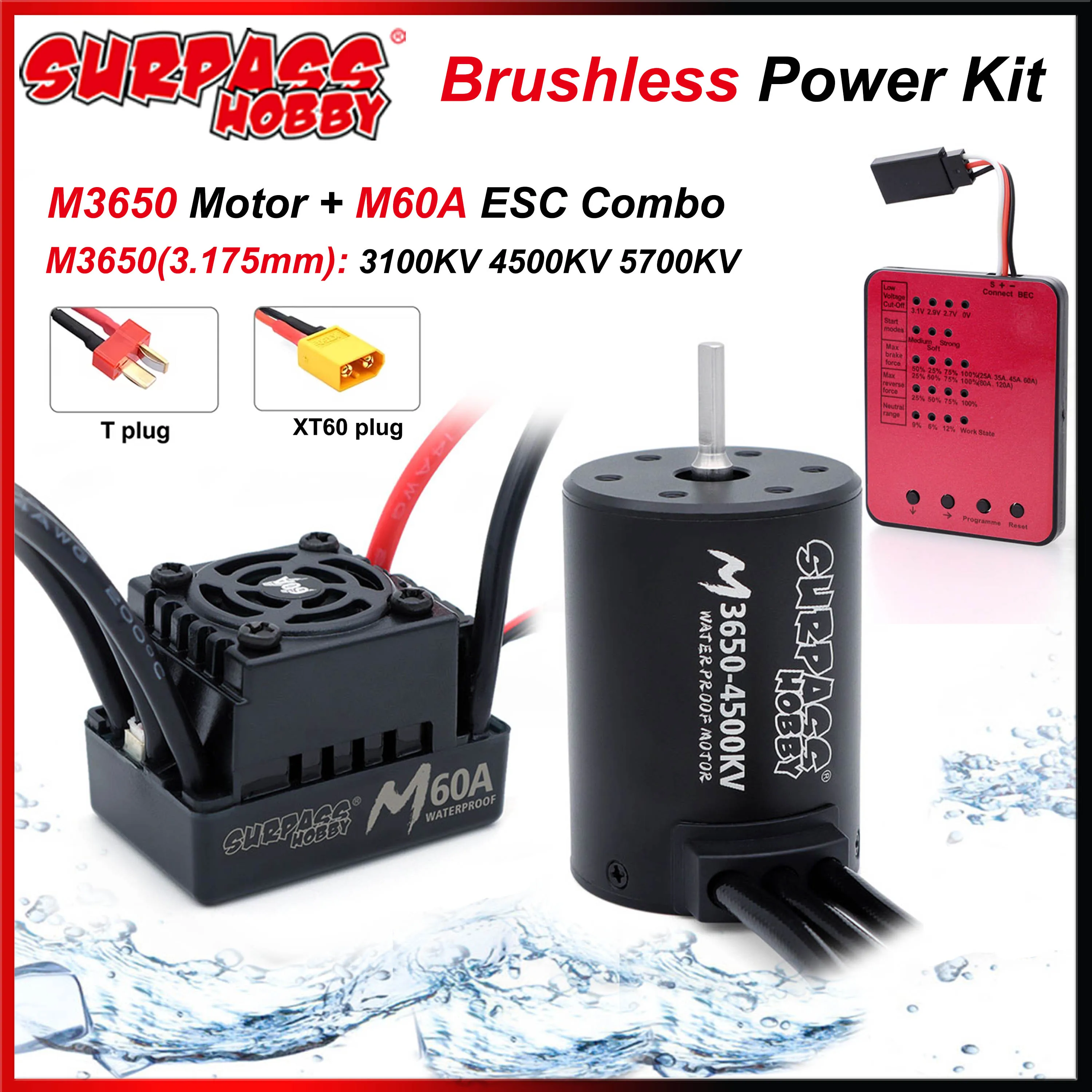 SURPASS HOBBY M3650 3100KV 4500KV 5700KV Водонепроницаемый бесщеточный двигатель M60A ESC Комбинированная программная карта для 1/10 RC автомобиля Traxxas Truck
SURPASS HOBBY M3650 3100KV 4500KV 5700KV Водонепроницаемый бесщеточный двигатель M60A ESC Комбинированная программная карта для 1/10 RC автомобиля Traxxas Truck