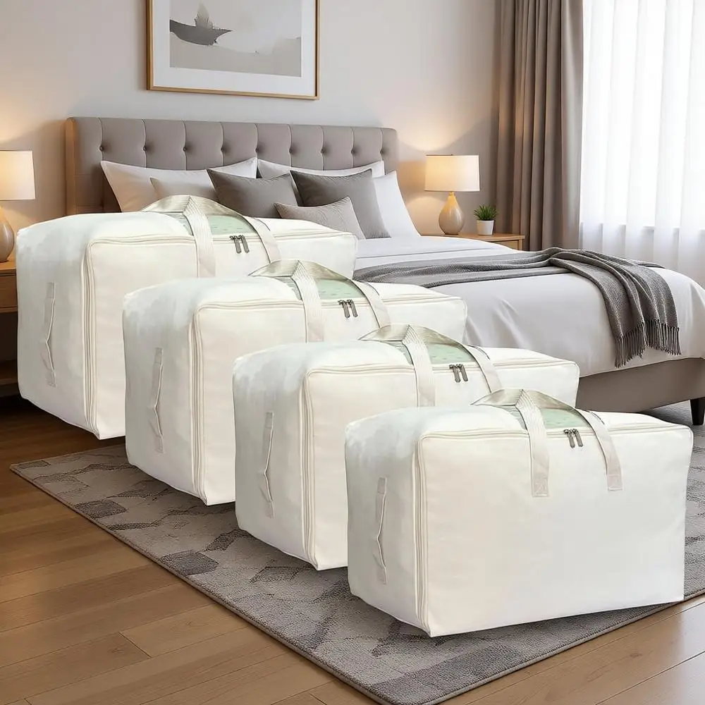 Large 80L Canvas Storage Bags with Zipper and Clear Window, 4-Pack, Beige for Pillows, Quilts, and Blankets
Large 80L Canvas Storage Bags with Zipper and Clear Window, 4-Pack, Beige for Pillows, Quilts, and Blankets