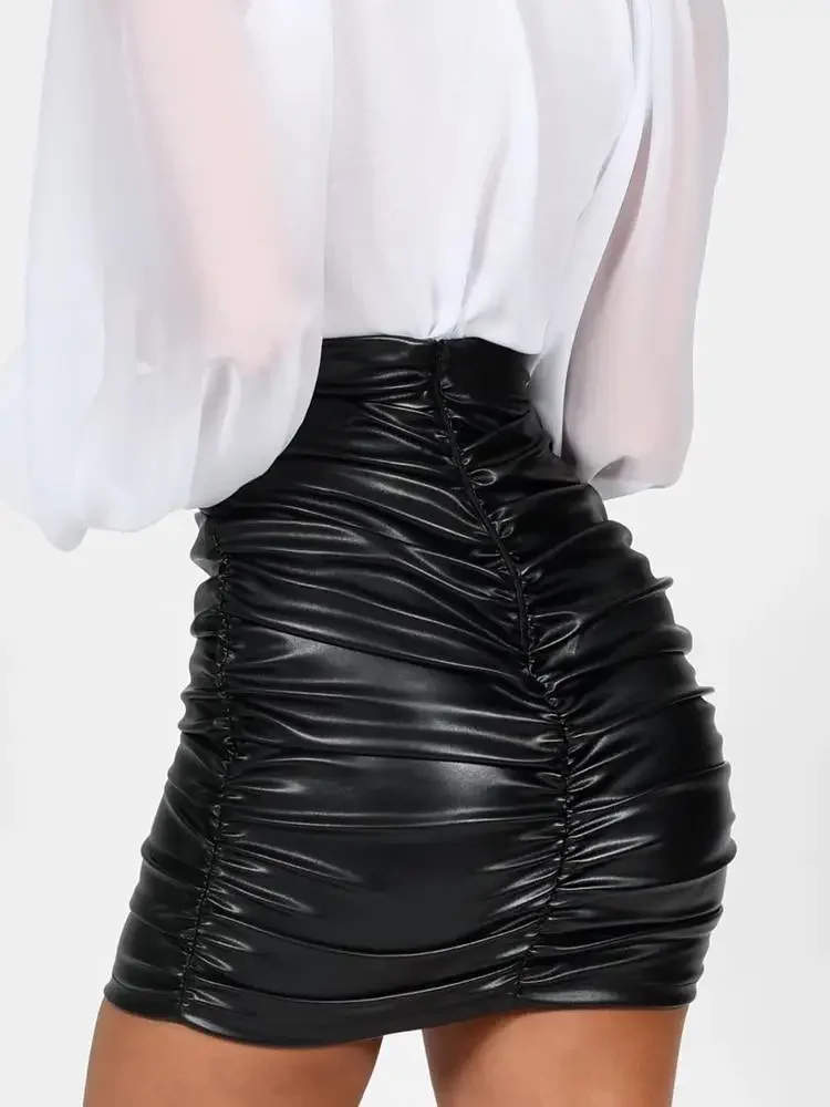 Vintage PU Leather Pleated Skirts Women Bodycon Folds Pencil Skirts Mini Ladies High Waist Sexy Black Short Skirts Summer Custom
Vintage PU Leather Pleated Skirts Women Bodycon Folds Pencil Skirts Mini Ladies High Waist Sexy Black Short Skirts Summer Custom