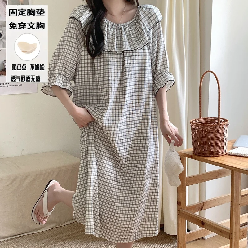 2026 Summer Short Sleeve Casual Plaid Nightgowns Long Dress for Women Korean Loose Sleepwear Night Dress Nightdress Home Nighty
2026 Summer Short Sleeve Casual Plaid Nightgowns Long Dress for Women Korean Loose Sleepwear Night Dress Nightdress Home Nighty