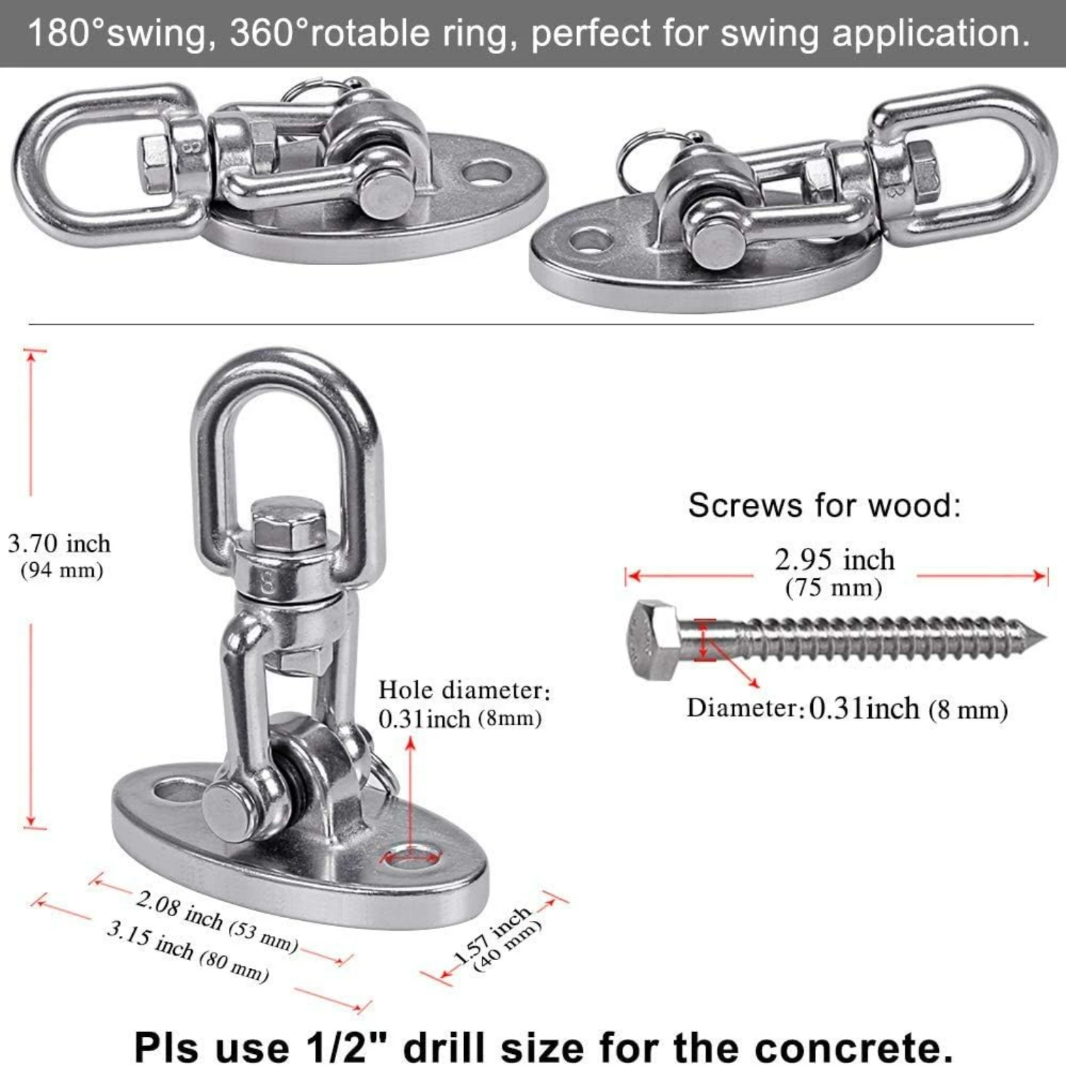 Premium High Quality Exceptional Set of 4 Durable Stainless Steel Ceiling Swing Hangers with Free Rotating Swivel Hooks - Superi
Premium High Quality Exceptional Set of 4 Durable Stainless Steel Ceiling Swing Hangers with Free Rotating Swivel Hooks - Superi