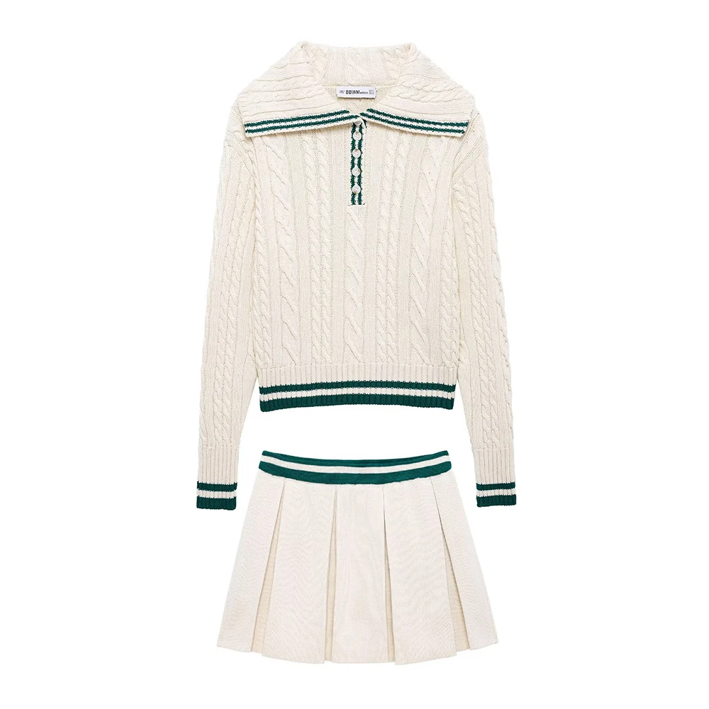2025 New Women's Clothing European and American Style Leisure College Style Big Collar Knitted Top&High Waist pleated Skirt Set
2025 New Women's Clothing European and American Style Leisure College Style Big Collar Knitted Top&High Waist pleated Skirt Set