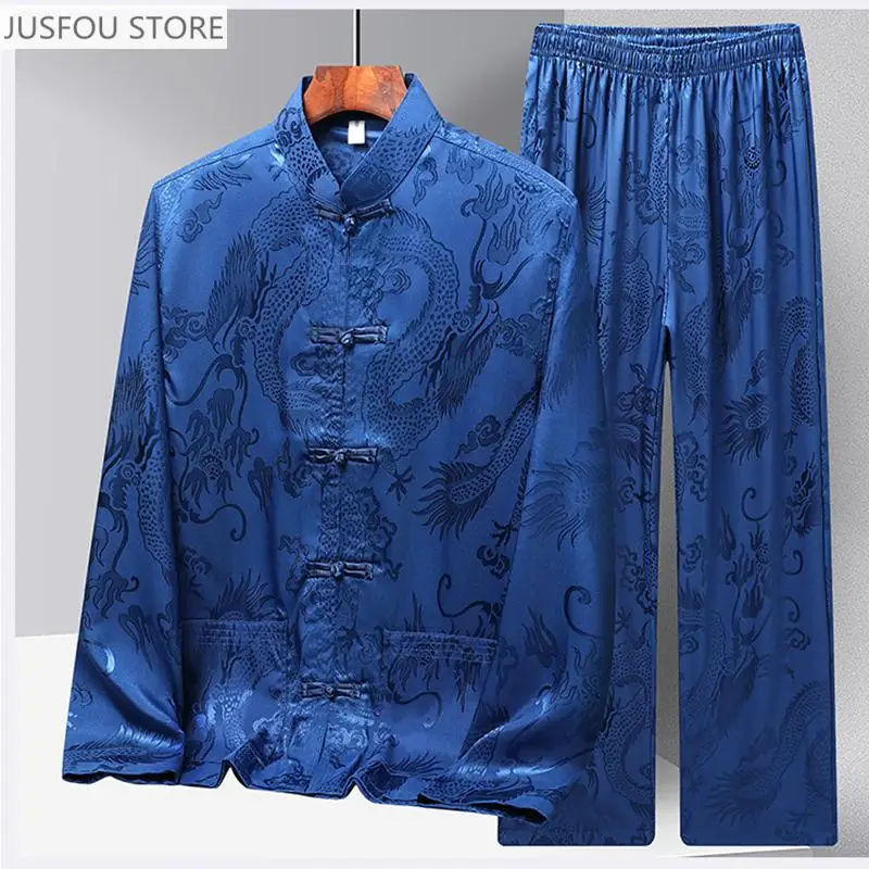 New Chinese Style Long Sleeve Tang Suit Men's Ice Silk Spring Middle-Aged People Hanfu Clothing Tai Chi Clothing Set Shirt
New Chinese Style Long Sleeve Tang Suit Men's Ice Silk Spring Middle-Aged People Hanfu Clothing Tai Chi Clothing Set Shirt