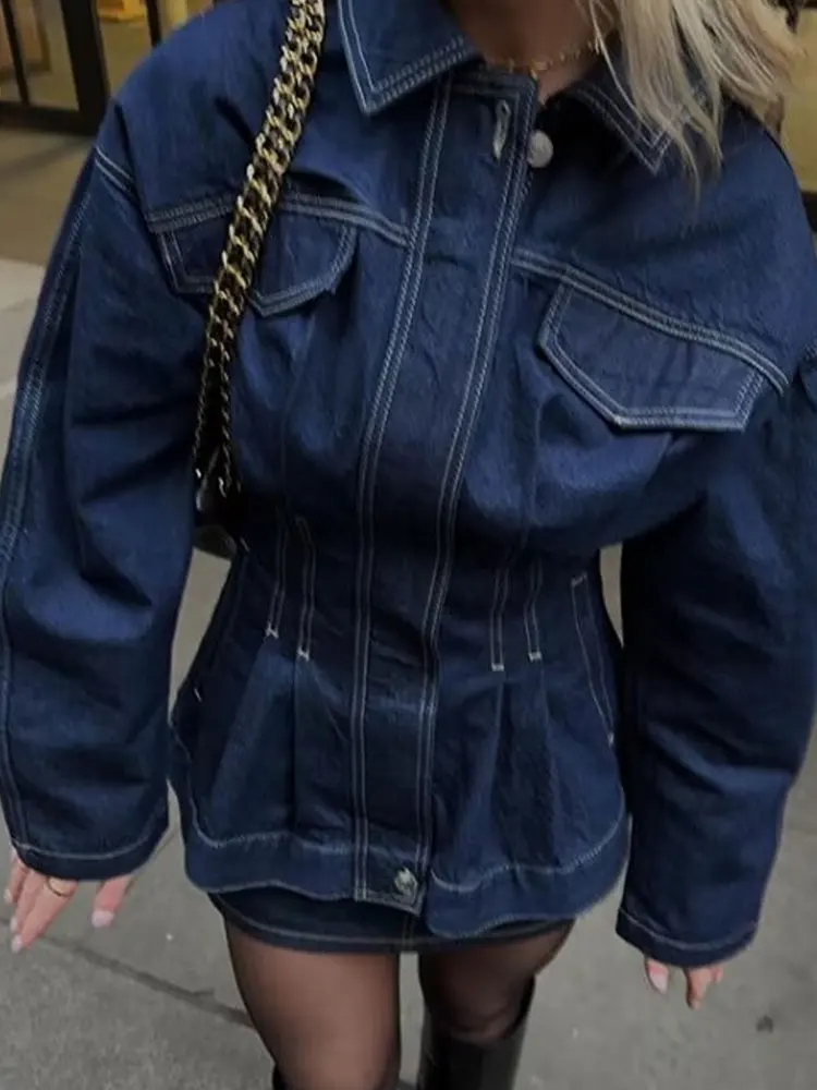 HH Autumn Women's Street Fashion Denim Jacket Solid Long Sleeves Lapel Single-breasted With Pockets Pleated Vintage Coats
HH Autumn Women's Street Fashion Denim Jacket Solid Long Sleeves Lapel Single-breasted With Pockets Pleated Vintage Coats