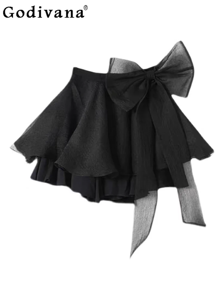 Cool Girl Sexy Sweet Bow Princess Pleated Short Skirt 2025 Summer New Black Gauze High Waist A-line Elegant Versatile Skirts
Cool Girl Sexy Sweet Bow Princess Pleated Short Skirt 2025 Summer New Black Gauze High Waist A-line Elegant Versatile Skirts