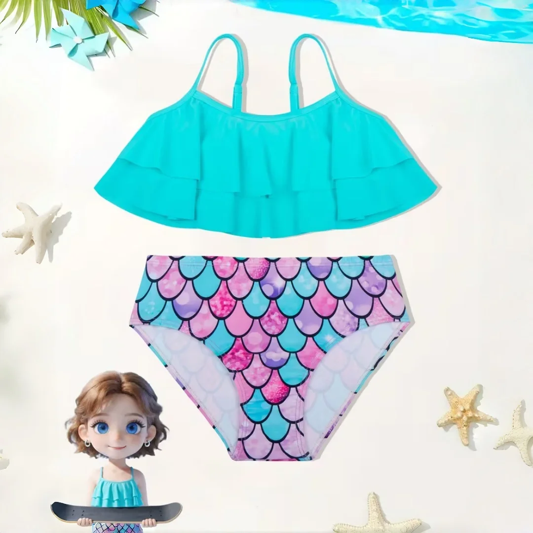 Two-Piece Girls' Solid Color Swimsuit with Fish Scale Print and Swim Shorts Medium/Large Separated Outfit Kids Girls Swimwear
Two-Piece Girls' Solid Color Swimsuit with Fish Scale Print and Swim Shorts Medium/Large Separated Outfit Kids Girls Swimwear