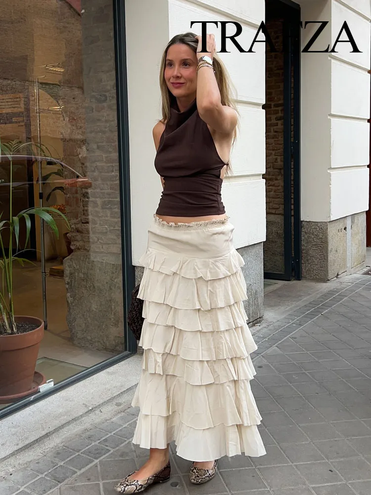 TRAFZA Women's Solid Elastic Waist Laminated Decoration Skirt Summer Female Elegant A-Line Fold High Street Midi Skirts Trendy
TRAFZA Women's Solid Elastic Waist Laminated Decoration Skirt Summer Female Elegant A-Line Fold High Street Midi Skirts Trendy