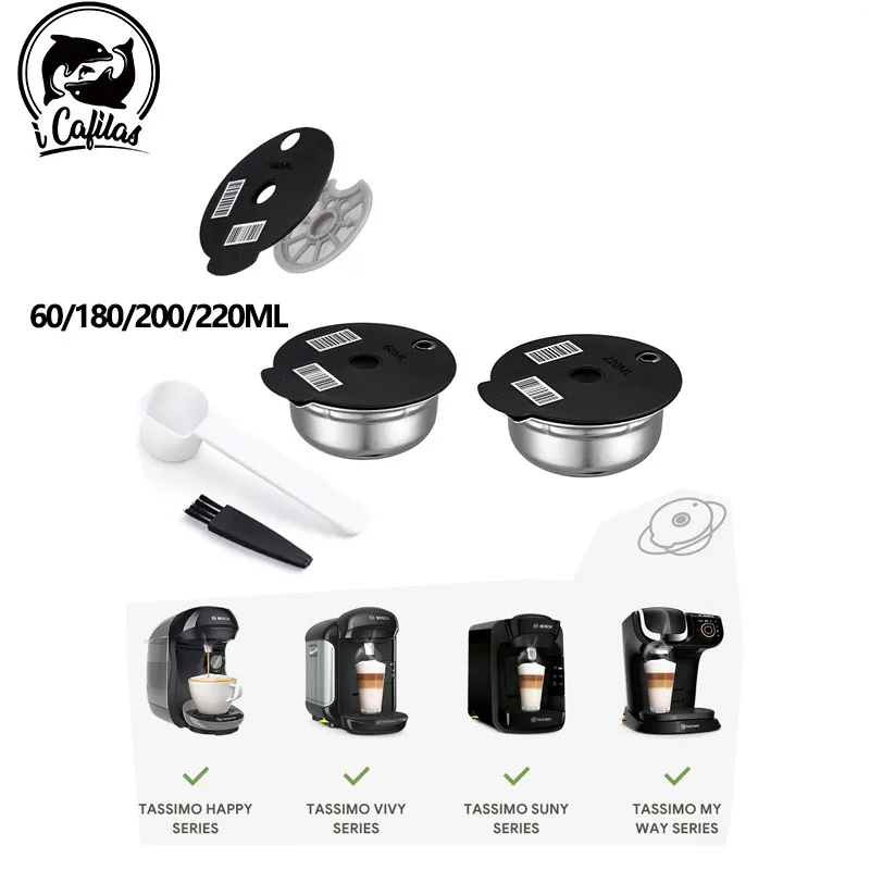 Refillable Coffee Filter 60/180/200/220ml For Bosch Tassimo SUNY HAPPY VIVY Stainless Steel Coffee Capsule Pod Silicone Cover
Refillable Coffee Filter 60/180/200/220ml For Bosch Tassimo SUNY HAPPY VIVY Stainless Steel Coffee Capsule Pod Silicone Cover