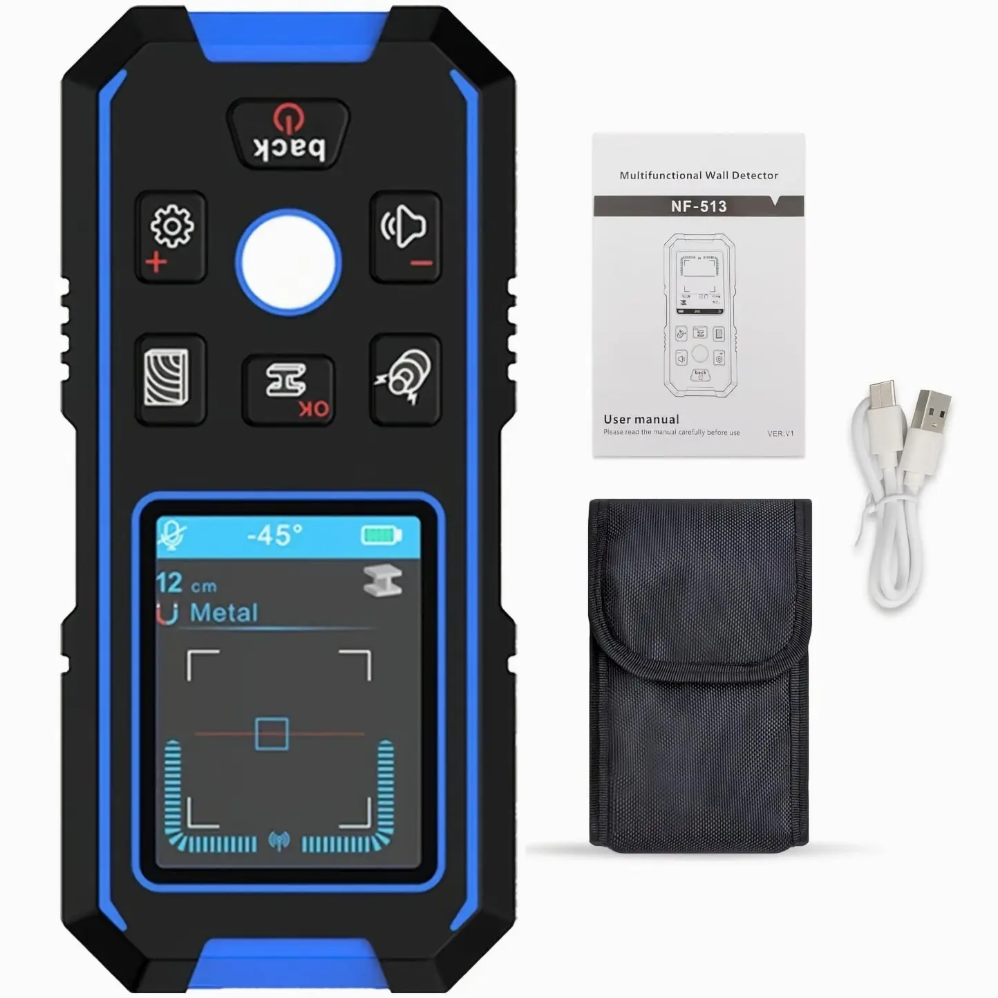 3-in-1 Smart Wall Scanner: Detect Studs, Pipes, Wires & Cables — Magnetic/Non-Magnetic Metal, Wood, Live Wire Alerts, LCD Screen, Audio Feedback, Rechargeable Design for Accurate Hole Positioning
3-in-1 Smart Wall Scanner: Detect Studs, Pipes, Wires & Cables — Magnetic/Non-Magnetic Metal, Wood, Live Wire Alerts, LCD Screen, Audio Feedback, Rechargeable Design for Accurate Hole Positioning