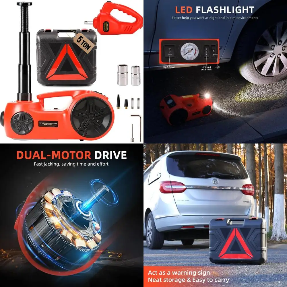 5-in-1 Electric Car Jack Kit: 5T Hydraulic Lift, Tire Pump, and Impact Wrench for SUV, Truck, and Sedan Emergency Tire Changes
5-in-1 Electric Car Jack Kit: 5T Hydraulic Lift, Tire Pump, and Impact Wrench for SUV, Truck, and Sedan Emergency Tire Changes