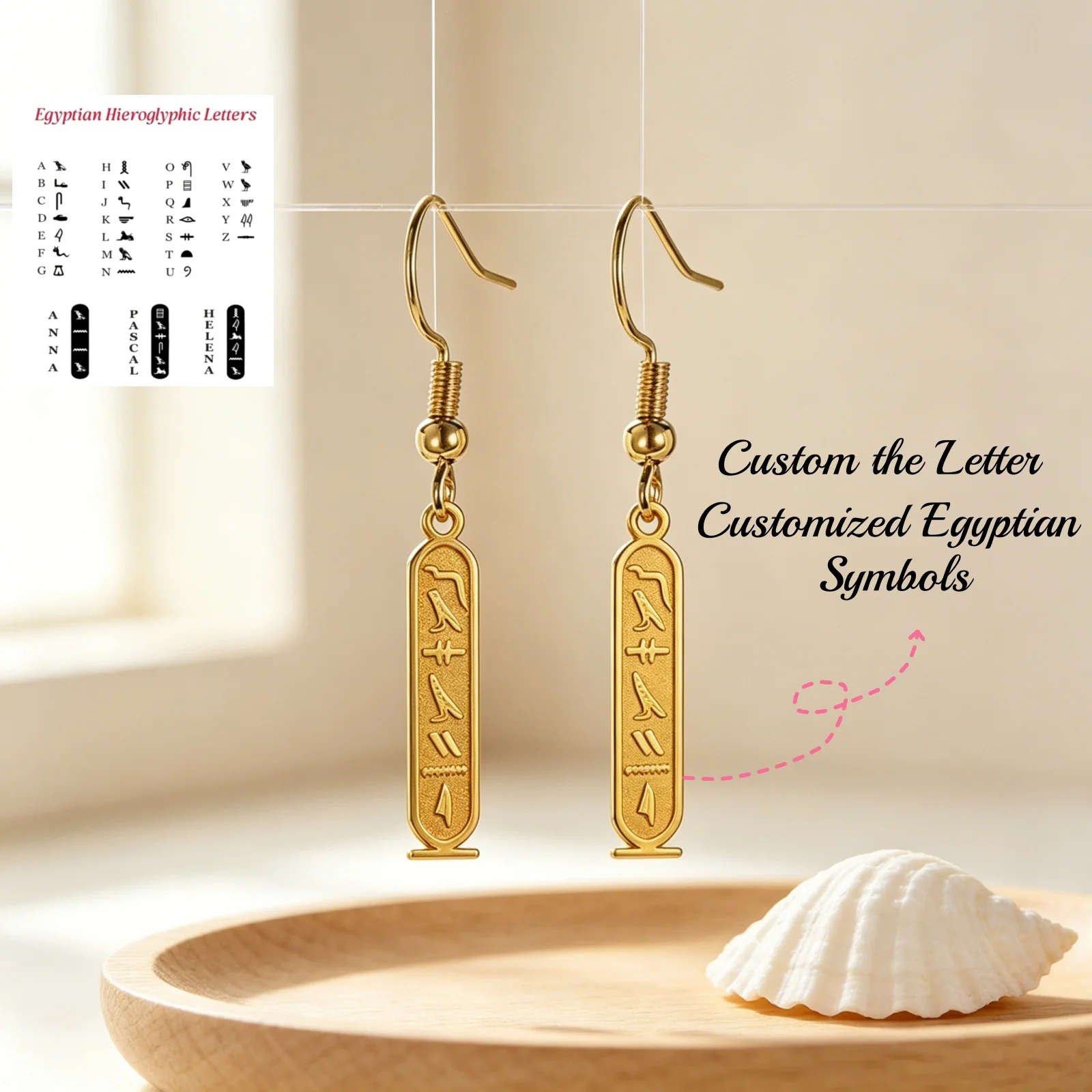 Personalized Egyptian symbol name earrings stainless steel Egyptian hieroglyphs ancient Egyptian script earrings jewelry gifts
Personalized Egyptian symbol name earrings stainless steel Egyptian hieroglyphs ancient Egyptian script earrings jewelry gifts