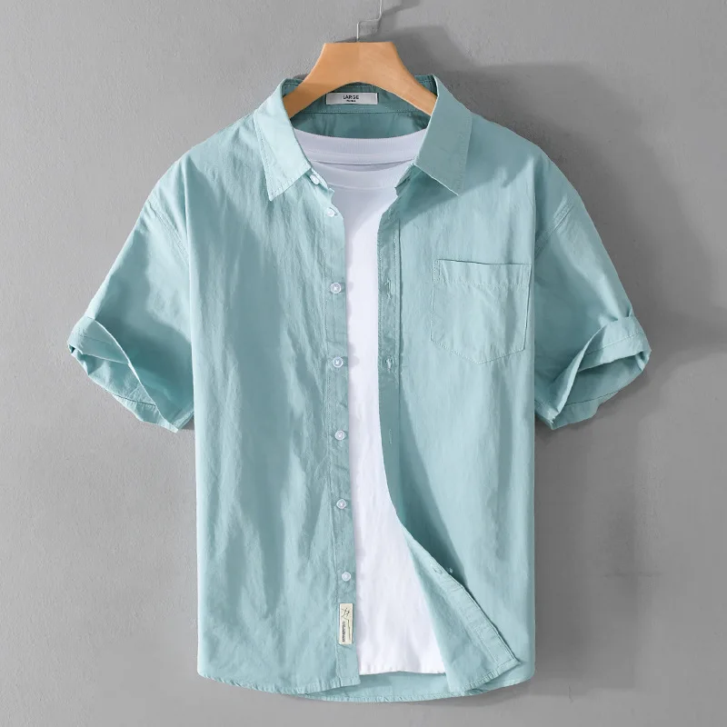 Summer 100% Cotton Casual Shirts For Man New Simple Short Sleeve Shirts Men Clothing Pure Cotton Solid Color Thin Streetwear
Summer 100% Cotton Casual Shirts For Man New Simple Short Sleeve Shirts Men Clothing Pure Cotton Solid Color Thin Streetwear