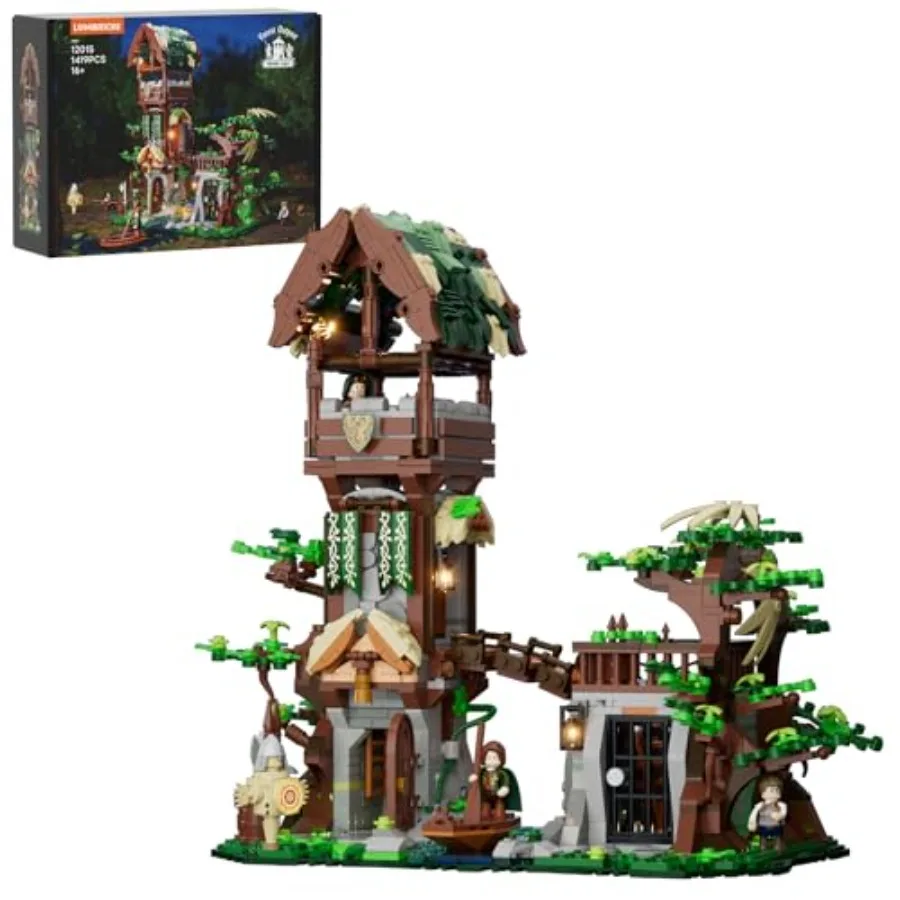 Medieval forest outpost lighting building-blocks set: 1419 pcs, wood-textured brown ABS plastic, ambient LED-lit display for ho
Medieval forest outpost lighting building-blocks set: 1419 pcs, wood-textured brown ABS plastic, ambient LED-lit display for ho