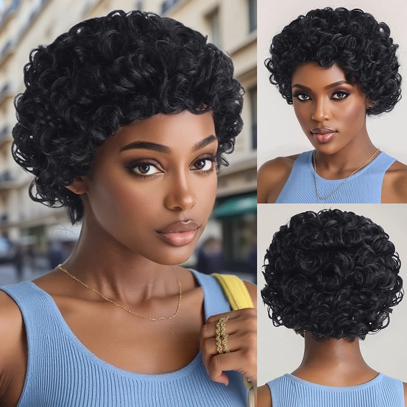 European and American short curly wig for women, African small curls with middle parting, fiber rose net headpiece, cross-border
European and American short curly wig for women, African small curls with middle parting, fiber rose net headpiece, cross-border