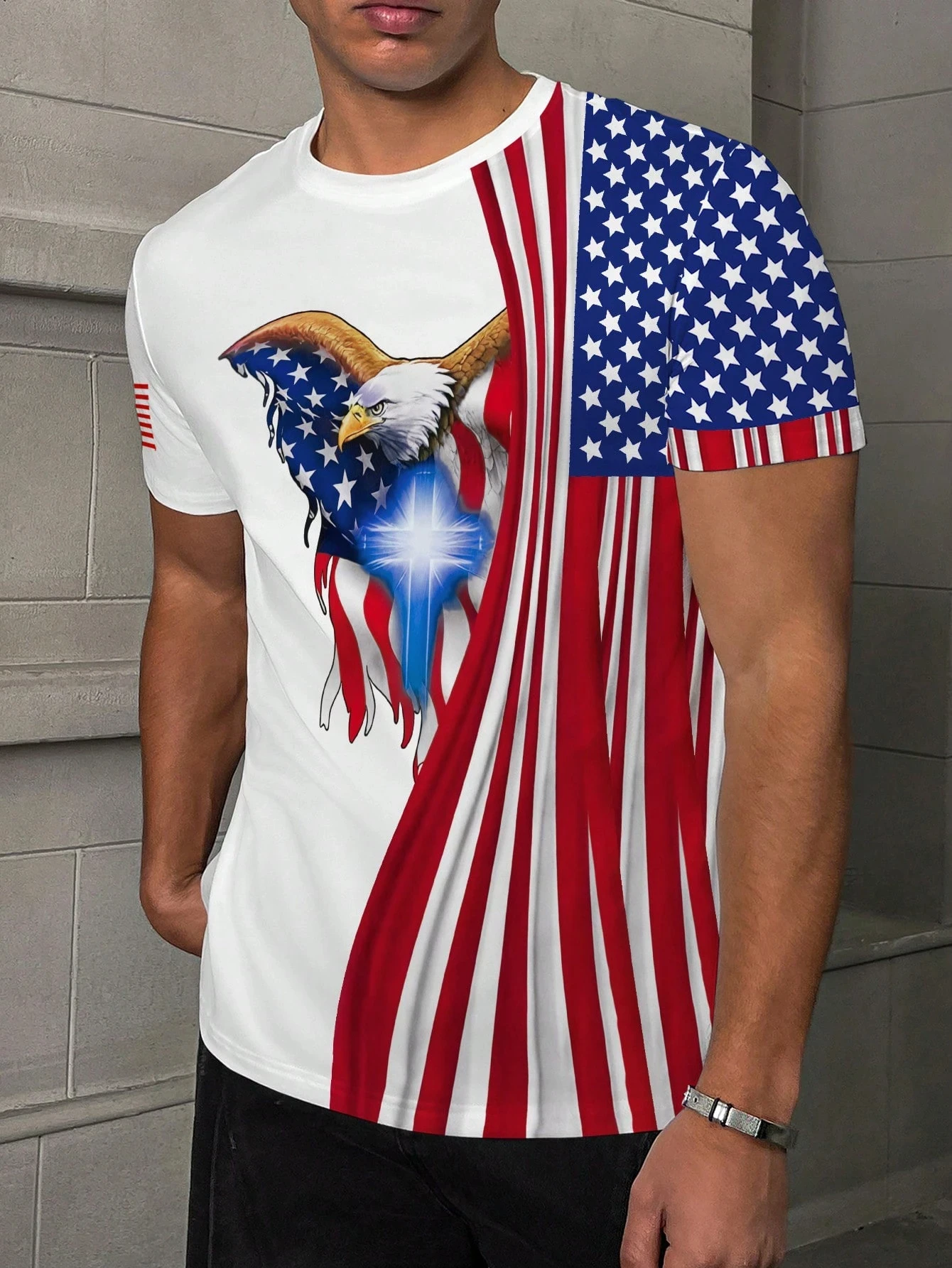 Мужская повседневная футболка с принтом американского узора на День независимости, летняя футболка для мужчин, рубашка большого размера, мужская одежда, новые топы 
Мужская повседневная футболка с принтом американского узора на День независимости, летняя футболка для мужчин, рубашка большого размера, мужская одежда, новые топы