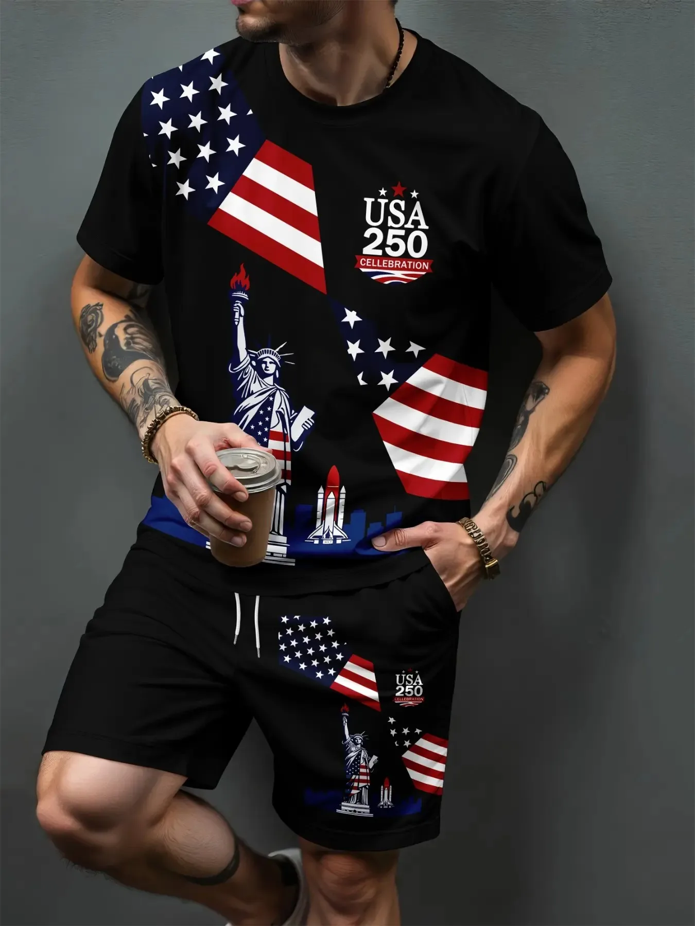 Summer Hot Selling Top Vintage Flag Graphic Men Two Piece Outfit, Round Neck Tee and Shorts Loose Breathable Casual Daily Wear
Summer Hot Selling Top Vintage Flag Graphic Men Two Piece Outfit, Round Neck Tee and Shorts Loose Breathable Casual Daily Wear