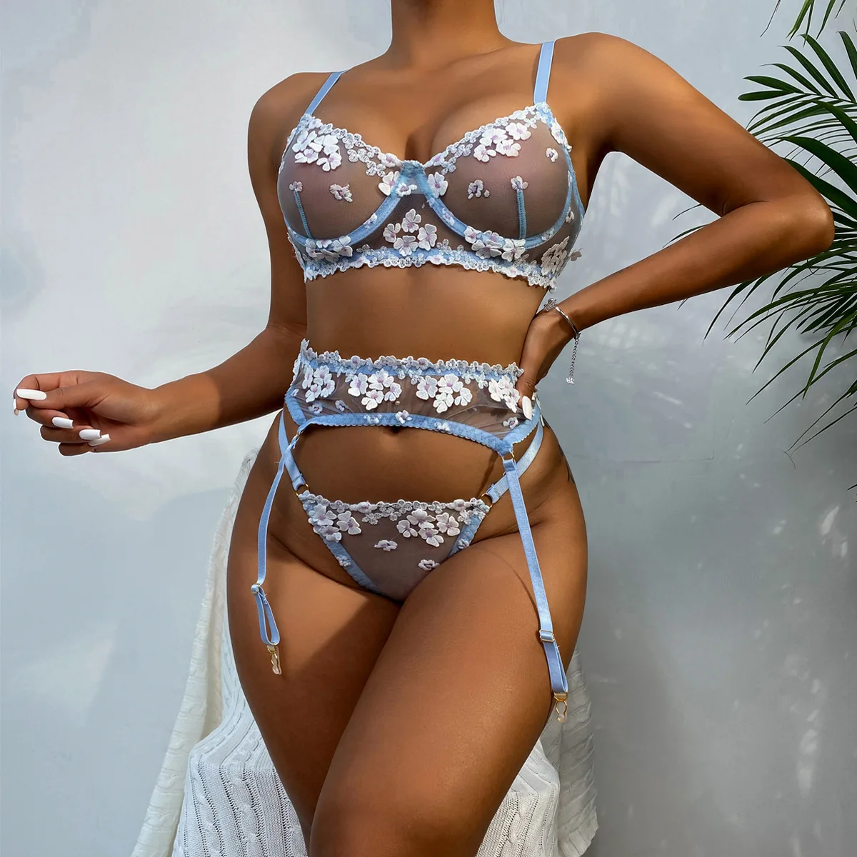 Sexy Lingerie Women's New Style Mini Flower Hoop Embroidery Three Piece Set Sexy Costume
Sexy Lingerie Women's New Style Mini Flower Hoop Embroidery Three Piece Set Sexy Costume
