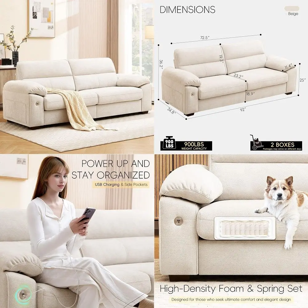 92 Modern Sofa for Living Room, Deep Seat Chenille Couch with Fast Charging Port amp Removable Washable Cushions, PillowArmrest
92 Modern Sofa for Living Room, Deep Seat Chenille Couch with Fast Charging Port amp Removable Washable Cushions, PillowArmrest