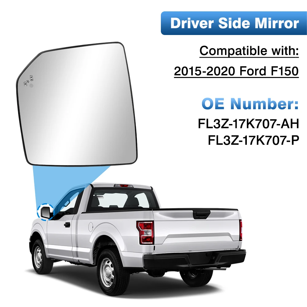 1PCS Car Side Mirror Glass with Heated and Blind Spot Fit for Ford F150 Truck 2015-2017 FL3Z17K707L, FL3Z17K707A
1PCS Car Side Mirror Glass with Heated and Blind Spot Fit for Ford F150 Truck 2015-2017 FL3Z17K707L, FL3Z17K707A