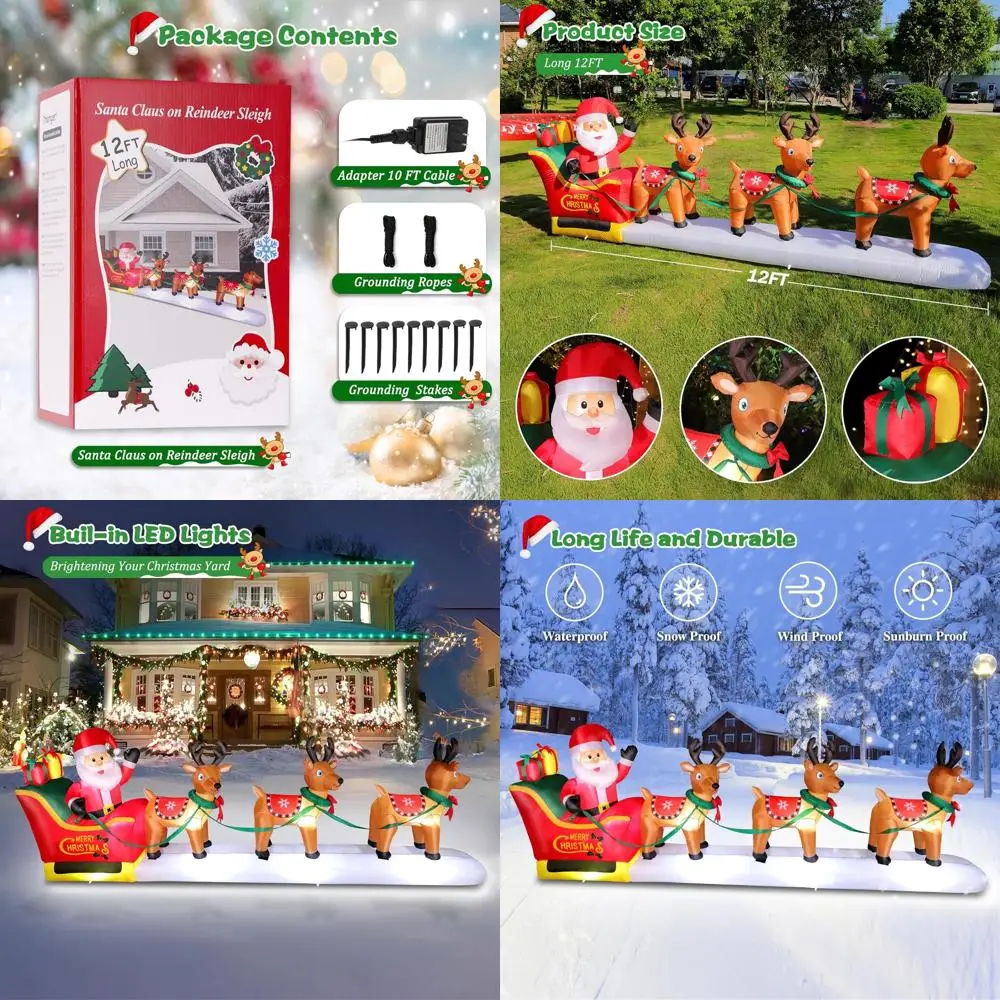 12-Foot Santa and Reindeer Inflatable Outdoor Christmas Decoration with LED Lights
12-Foot Santa and Reindeer Inflatable Outdoor Christmas Decoration with LED Lights