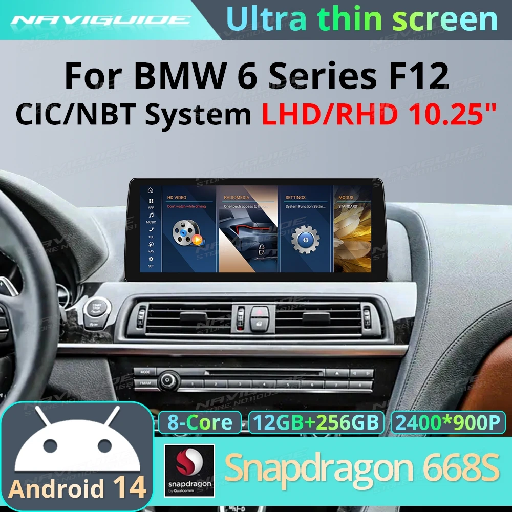 NAVIGUIDE 10.25" Android14 Ultra thin Screen For BMW 6 Series F06 F12 F13 CIC NBT System Wireless Carplay Auto Smart Navigation
NAVIGUIDE 10.25" Android14 Ultra thin Screen For BMW 6 Series F06 F12 F13 CIC NBT System Wireless Carplay Auto Smart Navigation